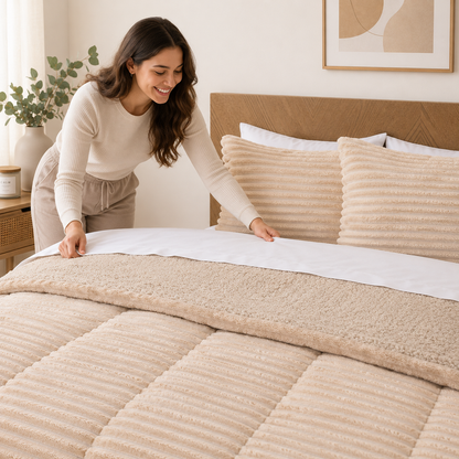 Cobertor 2 Plazas Sherpa Corduroy Beige – Calidez y Suavidad para un Descanso Inolvidable