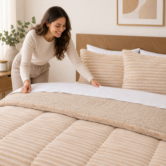 Cobertor 2 Plazas Sherpa Corduroy Beige – Calidez y Suavidad para un Descanso Inolvidable