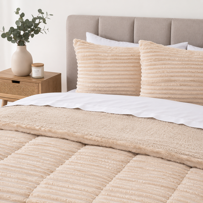 Cobertor 2 Plazas Sherpa Corduroy Beige – Calidez y Suavidad para un Descanso Inolvidable